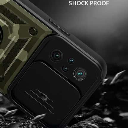 Tank Back Cover for Redmi Note 10 Pro / Note 10 Pro Max , Inbuilt Ring + Slider [Military Grade Protection] Shockproof Lens Protection Case (Green)
