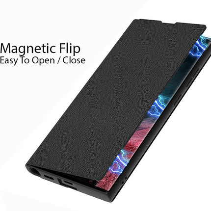 Mobizang Sheath Slim Magnetic Leather Flip Case Cover for Samsung Galaxy S23 Ultra , Stand Leather Flip Case (Black)