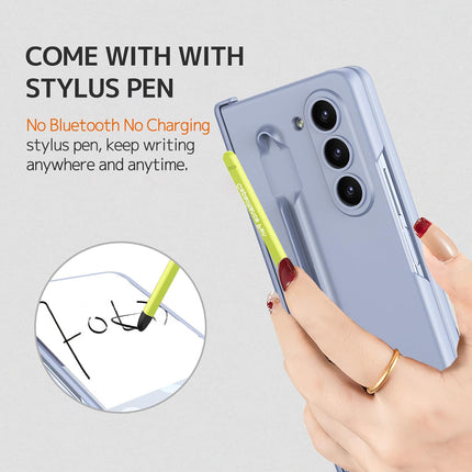 Mobizang Contrast Magnetic Hinge Case for Samsung Galaxy Z Fold 5 | Inbuilt S-Pen Holder Stand Hybrid Back Cover (Light Blue with Green Pen)
