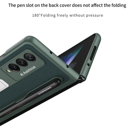 Leather Case With S Pen Holder for Samsung Galaxy Z Fold3 , Inbuilt Stand Hybrid Stand Protection Back Cover, Green