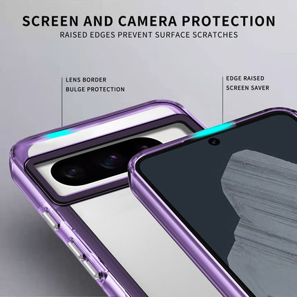Mobizang Warrior Acrylic Clear Back Cover For Google Pixel 8 PRO | Slim Shockproof [Military Grade Protection] Hybrid Bumper Case (Purple Sides)