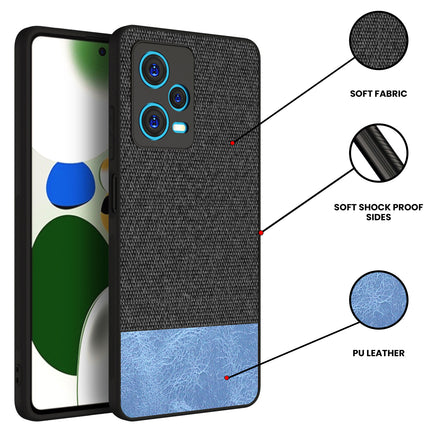 Mobizang Soft Fabric & Leather Hybrid for Redmi Note 12 Pro Back Cover | Shockproof Hybrid Slim Hard Anti Slip Back Case (Black , Blue)