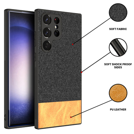 Mobizang Soft Fabric & Leather Hybrid for Samsung Galaxy S23 Ultra Back Cover | Shockproof Hybrid Slim Hard Anti Slip Back Case (Black , Brown)
