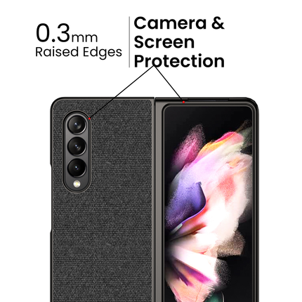Soft Fabric & Leather Hybrid Protective Case Cover for Samsung Galaxy Z Fold 3 (Black,Brown)