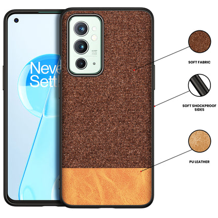 Soft Fabric & Leather Hybrid for OnePlus 9RT  Back Cover, Shockproof Protection Slim Hard Back Case (Brown)