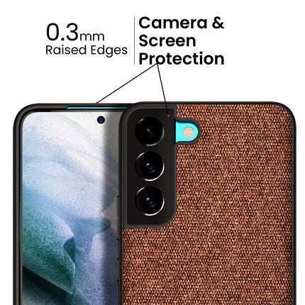Soft Fabric & Leather Hybrid for Samsung Galaxy S21 FE Back Cover, Shockproof Protection Slim Hard Back Case (Brown)