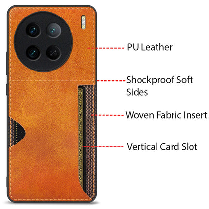 Mobizang Razor Wallet Back Case for Vivo X90 Pro (5G) | Slim PU Leather & Fabric Cover with Inbuilt Card Pocket (Brown)
