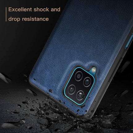 Tux Back Case for Samsung Galaxy A12 / F12 / M12 , Slim Leather Case with Soft Edge Shockproof Back Cover (Blue)