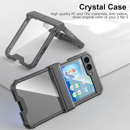 Mobizang Clear Airbag With Hinge Protection Back Case for Samsung Galaxy Flip5 / Z Flip 5 | Transparent Shockproof Slim Hard Protective Cover (Black)