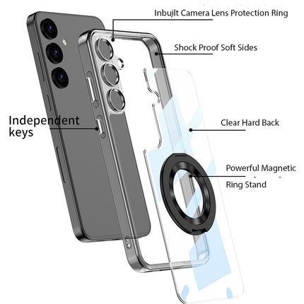 Mobizang Clear Airbag + Ring Back Case for Samsung Galaxy S24 Plus | Transparent Shockproof Slim Hard PC Shell Protective Cover (Clear)