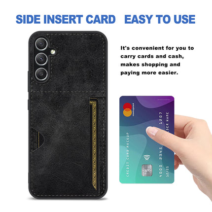 Mobizang Razor Wallet Back Case for Samsung Galaxy A34 (5G) | Slim PU Leather & Fabric Cover with Inbuilt Card Pocket (Black)