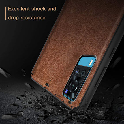 Tux Back Case for Vivo X60 , Slim Leather Case with Soft Edge Shockproof Back Cover (Brown)