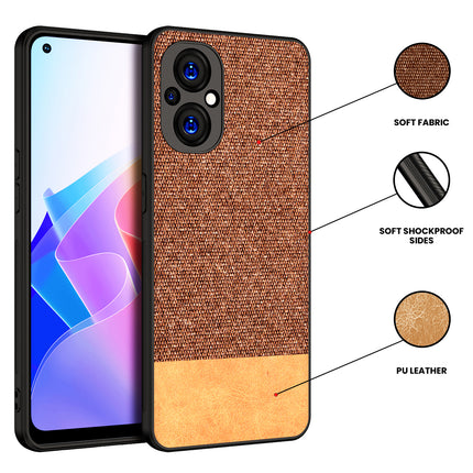 Soft Fabric & Leather Hybrid Protective Back Case Cover for Oppo F21 PRO (5G) (Brown)