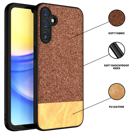Mobizang Soft Fabric & Leather Hybrid Protective Back Cover for Samsung Galaxy A15 | Shockproof Slim Hard Anti Slip Back Case (Brown)