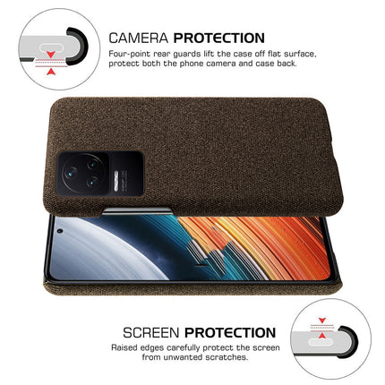 Mobizang Woven Soft Fabric Case for Poco F4 (5G) Back Cover,  Shock Protection Slim Hard Anti Slip Back Cover (Brown)