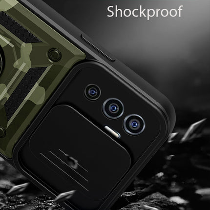 Tank Back Cover for Vivo V23E , Inbuilt Ring + Slider Shockproof Lens Protection Case (Green)