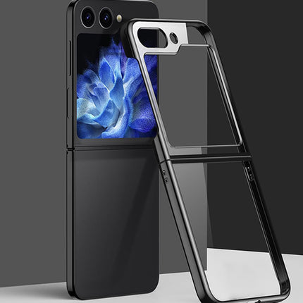 Mobizang Phantom Ultra Thin Back Case for Samsung Galaxy Z Flip 5 with Front Tempered Glass | Electroplated Edges Full Body Protection Back Cover (Black)
