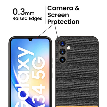 Mobizang Soft Fabric & Leather Hybrid Protective Cover for Samsung Galaxy A34 (5G) | Shockproof Slim Hard Anti Slip Back Case (Black,Brown)