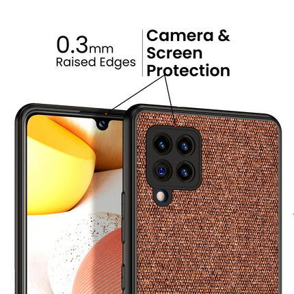 Soft Fabric & Leather Hybrid for Samsung Galaxy M42 (5G) Back Cover, Shockproof Protection Slim Hard Back Case (Brown)