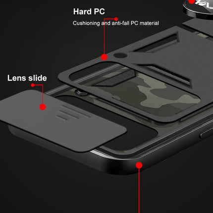 Tank Back Cover for Samsung Galaxy Z Flip 3 (5G) , Inbuilt Ring + Slider Shockproof Lens Protection Case (Black)