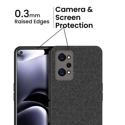 Soft Fabric & Leather Hybrid Protective Case Cover for Realme GT Neo 2 (Black,Blue)