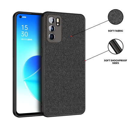Soft Full Fabric Protective Back Case Cover for Oppo Reno 6 (Black)