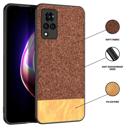 Soft Fabric & Leather Hybrid for Vivo V21  Back Cover, Shockproof Protection Slim Hard Back Case (Brown)