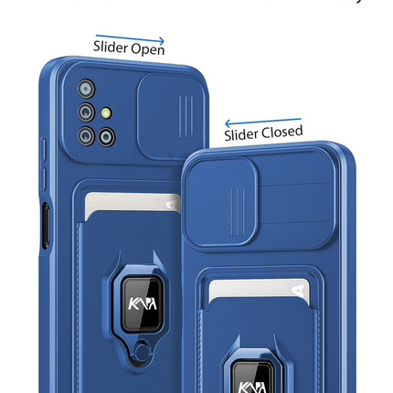 Mobizang Bisen Back Cover for Samsung Galaxy A51 , Inbuilt Camera Slider Ring Stand and Card Pocket Shockproof Slim Bumper Back Case (Blue)