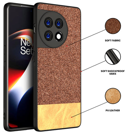Mobizang Soft Fabric & Leather Hybrid for OnePlus 11R Back Cover | Shockproof Hybrid Slim Hard Anti Slip Back Case (Brown)