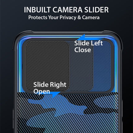 Camo Slider Back Cover for Oppo A54 , [Military Grade Protection] Shockproof Slim Clear Camera Shield Bumper Back Case (Black)