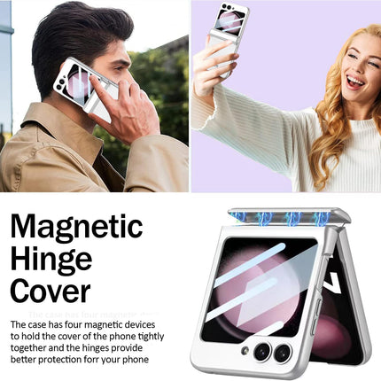 Mobizang Ultra Thin Back Cover for Galaxy Z Flip5 / Z Flip 5 | Magnetic Hinge Protection and Inbuilt Glass Window Protection (Silver)
