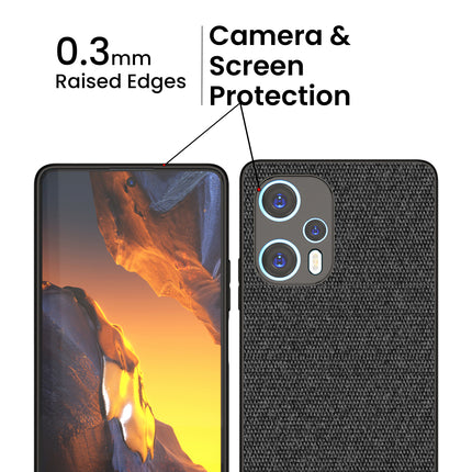 Mobizang Soft Fabric & Leather Hybrid Protective Back Cover for Poco F5 | Shockproof Slim Hard Anti Slip Back Case (Black::Blue)