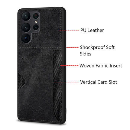 Mobizang Razor Wallet Back Case for Samsung Galaxy S23 Ultra | Slim PU Leather & Fabric Cover with Inbuilt Card Pocket (Black)