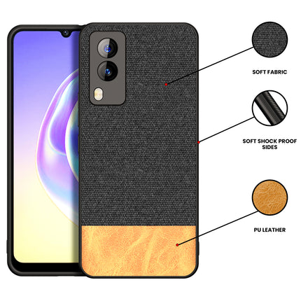 Soft Fabric & Leather Hybrid Protective Case Cover for Vivo V21E (5G) (Black,Brown)
