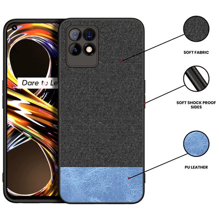 Soft Fabric & Leather Hybrid Protective Case Cover for Realme 8i (Black,Blue)