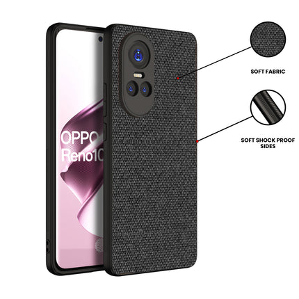 Kapa Soft Full Fabric Protective Back Case Cover for Oppo Reno 10 / Reno 10 PRO (5G) | Shockproof Slim Hard Anti Slip Back Case (Black)