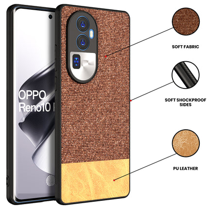 Mobizang Soft Fabric & Leather Hybrid Protective Back Cover for Oppo Reno 10 Pro Plus | Shockproof Slim Hard Anti Slip Back Case (Brown)