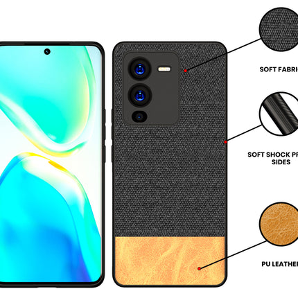 Mobizang Soft Fabric & Leather Hybrid Protective Case Cover for Vivo V25 PRO (5G) (Black,Brown)