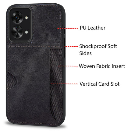 Mobizang Razor Wallet Back Case for OnePlus Nord 2T | Slim PU Leather & Fabric Cover with Inbuilt Card Pocket (Black)