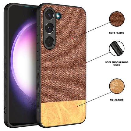 Mobizang Soft Fabric & Leather Hybrid for Samsung Galaxy S23 Plus Back Cover | Shockproof Hybrid Slim Hard Anti Slip Back Case (Brown)