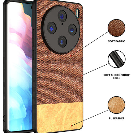 Mobizang Soft Fabric & Leather Hybrid Protective Back Cover for Vivo X100 Pro | Shockproof Slim Hard Anti Slip Back Case (Brown)