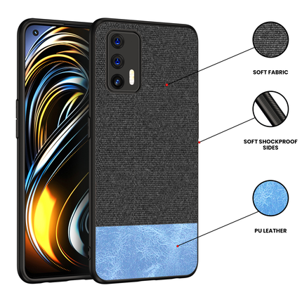 Soft Fabric & Leather Hybrid Protective Case Cover for Realme GT (5G) (Black,Blue)
