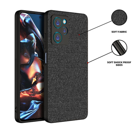 Mobizang Soft Full Fabric for Poco X5 PRO Back Cover | Shockproof Slim Hard Anti Slip Back Case (Black)