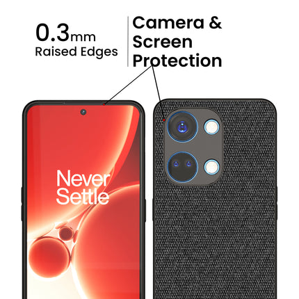 Mobizang Soft Fabric & Leather Hybrid Protective Back Cover for Oneplus Nord 3 | Shockproof Slim Hard Anti Slip Back Case (Black::Brown)