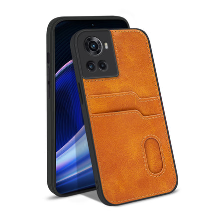Mobizang Duo Wallet Back Case for OnePlus 10R , Slim Protective PU Leather Cover With Dual Inbuilt Card Pockets (Brown)