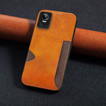 Mobizang Razor Wallet Back Case for Realme Gt Neo 3 (5G) , Slim PU Leather & Fabric Cover With Inbuilt Card Pocket (Brown)