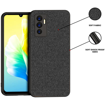Soft Fabric Hybrid Protective Back Case Cover for Vivo V23E (Black)
