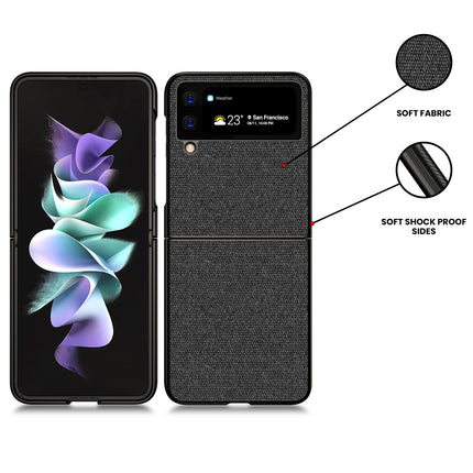Soft Full Fabric Protective Back Case Cover for Samsung Galaxy Z Flip 3 (Black)