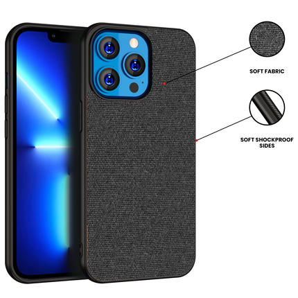 Soft Fabric Hybrid Protective Back Case Cover for Apple iPhone 13 Pro (Black)