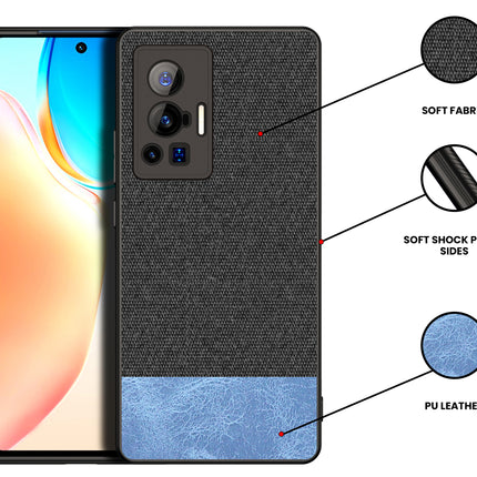Soft Fabric & Leather Hybrid Protective Case Cover for Vivo X70 PRO (Black,Blue)